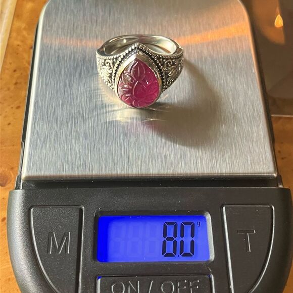 Natural African Ruby Sterling Silver Ring Size 8 - Picture 8 of 8